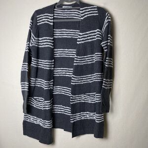 Pink Clover Cardigan Womens Knit Open Front Gray Striped Tunic Sweater Sz Medium